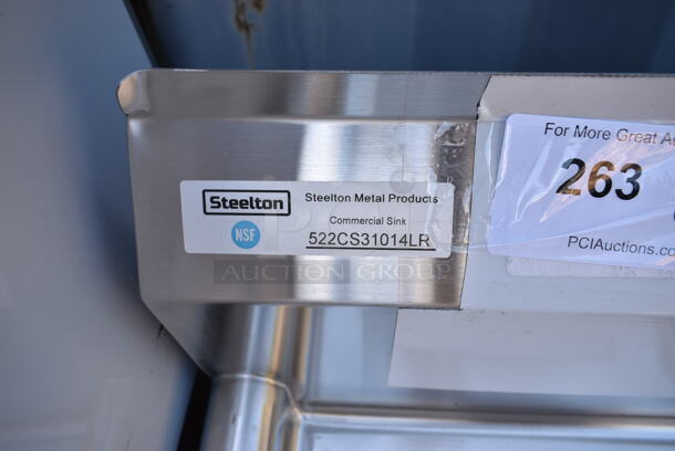 BRAND NEW SCRATCH AND DENT! Steelton 522CS31014LR 54" 18-Gauge Stainless Steel Three Compartment Commercial Sink with 2 Drainboards - 10" x 14" x 12" Bowls. No Legs.  - Image 6 of 6