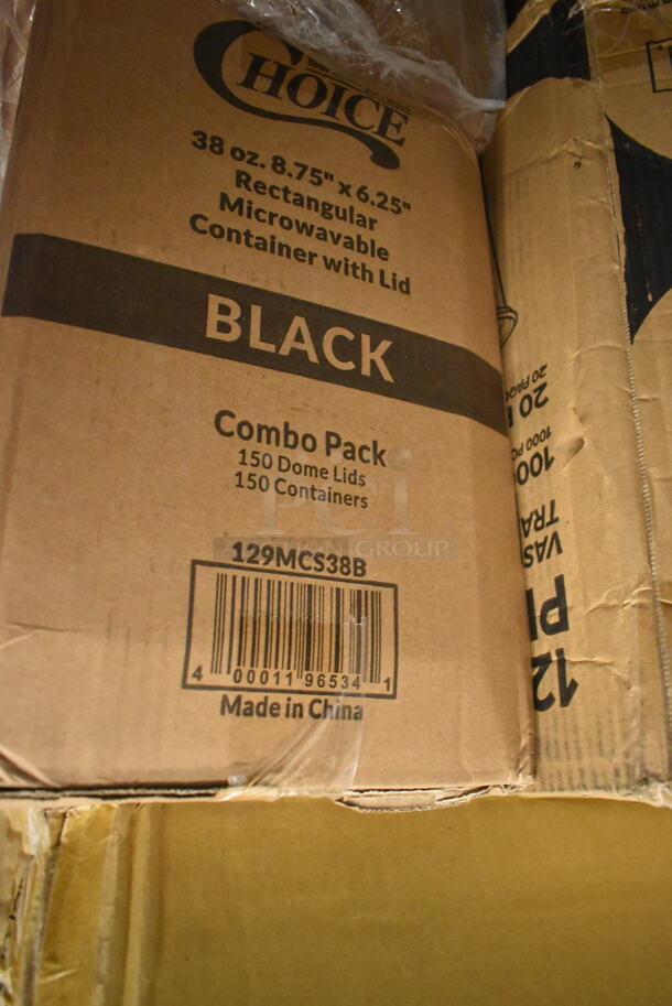 PALLET LOT of 25 BRAND NEW Boxes Including 433CARRIER Pulp Fiber 4 Cup Carrier, 394365M Noble Medium Gloves, 2 Box 128HD32BULK ChoiceHD 32 oz. Microwavable Translucent Plastic Deli Container - 480/Case, 5013858 Lavex Li'l Herc 55-60 Gallon 1.2 Mil 38" x 58" Low Density Medium-Duty Black Trash Bag / Can Liner - 100/Case, 129MCS38B Choice 38 oz. Black Rectangular Microwavable Heavy Weight Container with Lid 8 3/4" x 6 1/4" x 2" - 150/Case, 500CC12 Choice Clear PET Customizable Plastic Cold Cup - 12 oz. - 1000/Case, 500CFT Lavex White C-Fold Standard Weight Towel - 2400/Case, 127DM16BULK Choice 16 oz. Ultra Clear PET Plastic Round Deli Container - 500/Case, 129MCS28B Choice 28 oz. Black Rectangular Microwavable Heavy Weight Container with Lid 8 3/4" x 6 1/4" x 1 3/4" - 150/Case, 795PTOKFT3 Choice Kraft Microwavable Folded Paper #3 Take-Out Container 7 3/4" x 5 1/2" x 2 1/2" - 200/Case, 128HD12COMBO ChoiceHD 12 oz. Microwavable Translucent Plastic Deli Container and Lid Combo Pack - 240/Case, 274MBCKT26BK Lavex 26 Qt. Black Mop Bucket and Side Press Wringer Combo. 25 Times Your Bid!  - Image 9 of 12