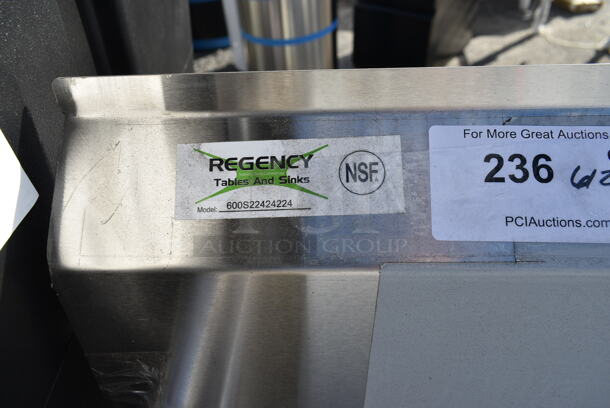 	BRAND NEW SCRATCH AND DENT! Regency 600S22424224 98" 16 Gauge Stainless Steel Two Compartment Commercial Sink with Galvanized Steel Legs and 2 Drainboards - 24" x 24" x 14" Bowls. No Legs. - Image 6 of 6