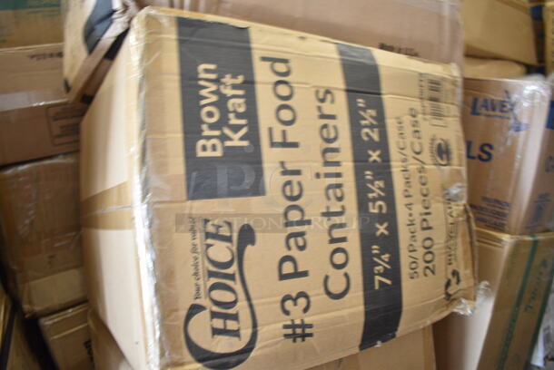 PALLET LOT of 35 BRAND NEW Boxes Including 750IC06B Choice 6 oz. Blue Paper Frozen Yogurt / Food Cup - 1000/Case, PP883 Ivory Containers, 966TALLFLDB Choice White Tall-Fold 6" x 13" Dispenser Napkin - 8000/Case, 2 Box 5001RT800B Lavex 8" White Hardwound Paper Towel, 800 Feet / Roll - 6/Case, 130BHWPLAFR EcoChoice Heavy Weight 6 1/2" Black CPLA Plastic Fork - 1000/Case, 500CFT Lavex White C-Fold Standard Weight Towel - 2400/Case, 43208500 Choice Black Beverage Napkins, 500LFLAT Choice Clear Flat Lid with Straw Slot - 9, 12, 16, 20, and 24 oz. - 1000/Case, 5001RT350B Lavex White Hardwound Paper Towel, 350 Feet / Roll - 12/Case, 795PTOKFT3 Choice Kraft Microwavable Folded Paper #3 Take-Out Container 7 3/4" x 5 1/2" x 2 1/2" - 200/Case, Elkay EZWSR Zurn Elkay ezH20 EZWSR Stainless Steel Non-Filtered Bottle Filling Station - Non-Refrigerated, 347RP9WHSS Visions Wave 9" White Plastic Plate - 180/Case. 35 Times Your Bid!  - Image 7 of 12