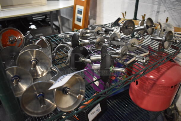 ALL ONE MONEY! Tier Lot of Various Metal Attachments for Mixer Including Dough Hooks, Paddles and Whisks