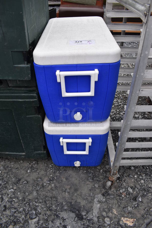 2 Coleman Blue and White Poly Insulated Portable Cooler. 25x14x15. 2 Times Your Bid!