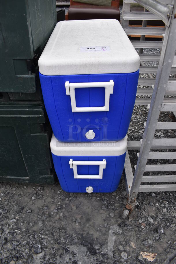 2 Coleman Blue and White Poly Insulated Portable Cooler. 25x14x15. 2 Times Your Bid! - Image 1 of 8