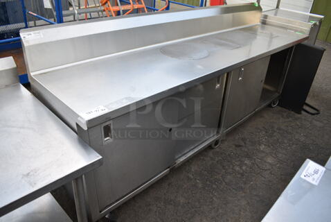 Stainless Steel Counter w/ Back Splash, Under Shelf and Doors on Commercial Casters. 