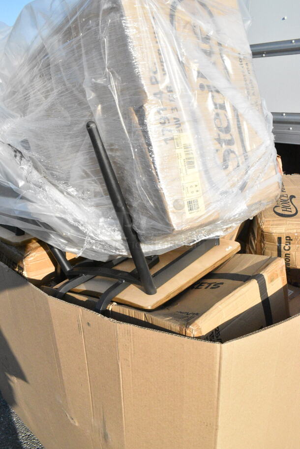 18 BRAND NEW Boxes Including 760VP130 Carnival King 130 oz. Popcorn Bucket - 150/Case, Dart 85MFPPHT3 ProPlanet 8 5/16" x 8" x 3" White Mineral-Filled 3 Compartment Hinged Lid Takeout Container. 18 Times Your Bid!  - Image 12 of 12