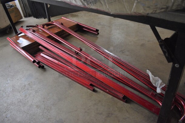 ALL ONE MONEY! Lot of Red Metal Pieces To Bed Frame Including 4 Head / Foot Boards. Includes 37x2x31 Headboard