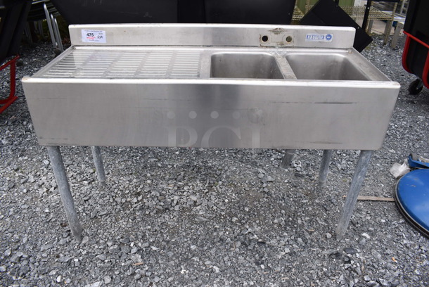 Stainless Steel Commercial 2 Bay Sink w/ Left Side Drain Board. 48x19x32. Bays 10x14x10. Drain Board 16x23x1 - Image 1 of 6