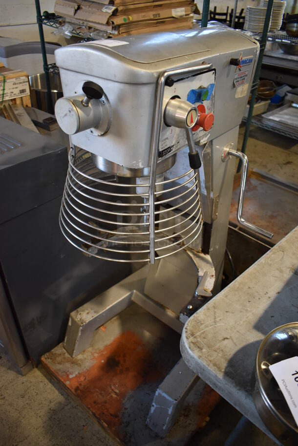 Omcan PM30 Metal Commercial Floor Style 30 Quart Planetary Dough Mixer w/ Stainless Steel Mixing Bowl, Bowl Guard, Whisk, Dough Hook and Paddle Attachments. 110 Volts, 1 Phase. 24x23x45. Tested and Does Not Power On - Image 1 of 6