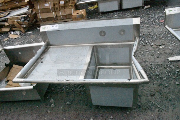 BRAND NEW SCRATCH AND DENT! Regency 600S1172324L 44" 16 Gauge Stainless Steel One Compartment Commercial Sink with 1 Drainboard - 17" x 23" x 12" Bowl. No Legs.  - Image 2 of 7