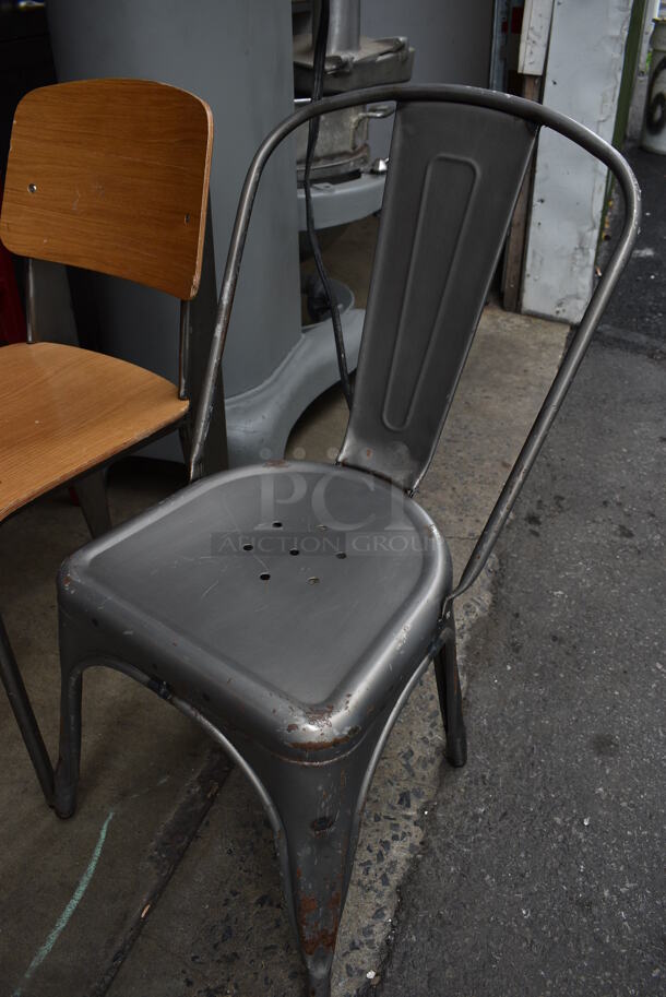 2 Various Dining Chairs; Wood Pattern on Metal Frame and Gray Metal Tolix Style Chair. 16x17x32, 17x17x34. 2 Times Your Bid! - Image 3 of 4