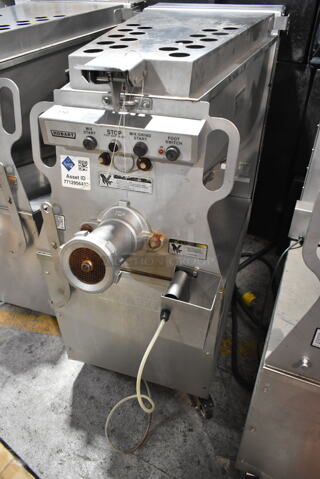 Hobart MG2032 Metal Commercial Floor Style Electric Powered Meat Mixer Grinder w/ Foot Pedal on Commercial Casters. 208 Volts, 3 Phase. Tested and Working!