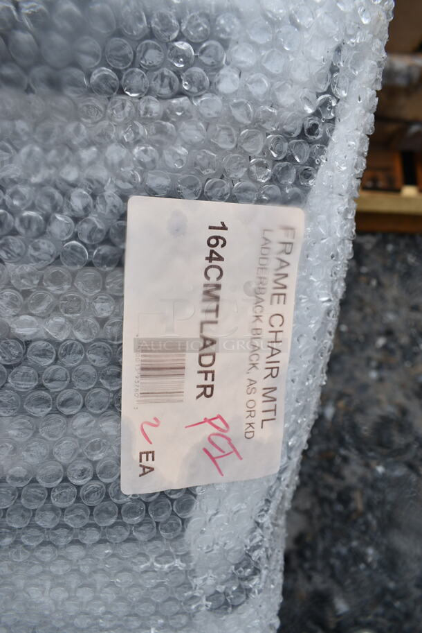 4 BRAND NEW SCRATCH AND DENT! Items Including Wooden Bar Stool, 2 Black Metal Dining Height Ladder Back Chairs, 164VYCHAIRVN Lancaster Table & Seating Vineyard Series Barrel Brown Outdoor Cross Back Chair. 4 Times Your Bid!  - Image 7 of 7
