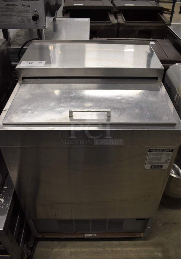 Perlick Model 8340UL Stainless Steel Commercial Back Bar Cooler w/ Sliding Lid. 115 Volts, 1 Phase. 24x25x35. Tested and Powers On But Does Not Get Cold