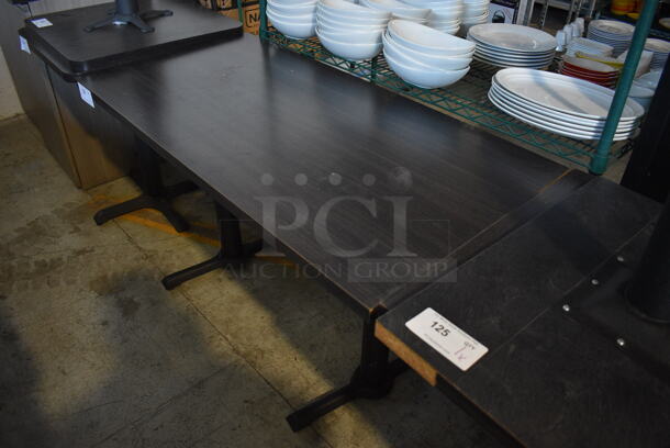 Dark Gray Wood Pattern Dining Table on 2 Black Metal Straight Leg Table Bases. Stock Picture - Cosmetic Condition May Vary. 48x24x29.5 - Image 4 of 4