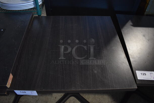 Dark Gray Wood Pattern Dining Table on Black Metal Table Base. Stock Picture - Cosmetic Condition May Vary. 24x24x29.5 - Image 2 of 3