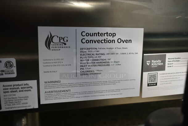 BRAND NEW SCRATCH AND DENT! Cooking Performance Group CPG 351COFT4M Stainless Steel Commercial Countertop Electric Powered Full Size Convection Oven w/ View Through Door and Metal Oven Racks. 208-240 Volts. Tested and Working! - Image 6 of 6