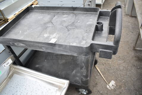 Rubbermaid Black Poly 2 Tier Cart on Commercial Casters. 
