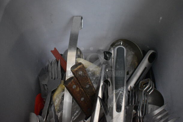 ALL ONE MONEY! Lot of Various Utensils Including Scoopers, Spatulas and Serving Forks in Gray Bin! - Image 2 of 5
