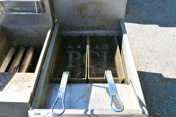 2018 Pitco Frialator 65C Stainless Steel Commercial Floor Style Natural Gas Powered 65 Pound Capacity Deep Fat Fryer w/ 2 Metal Fry Baskets on Commercial Casters. 150,000 BTU.  - Image 3 of 8