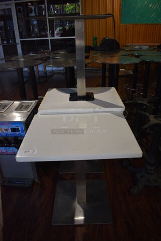 3 White Metal Tables on Chrome Finish Table Base. 30x24x30. 3 Times Your Bid! (lounge)