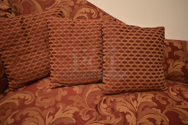 ALL ONE MONEY! Red Patterned Couch and End Table. (front hallway) - Image 4 of 5