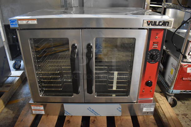 BRAND NEW SCRATCH AND DENT! LATE MODEL! Vulcan VC4GD-11D150K ENERGY STAR Stainless Steel Commercial Natural Gas Powered Powered Full Size Convection Oven w/ View Through Doors, Metal Oven Racks and Thermostatic Controls. 40x32x31.5. Tested and Working!
