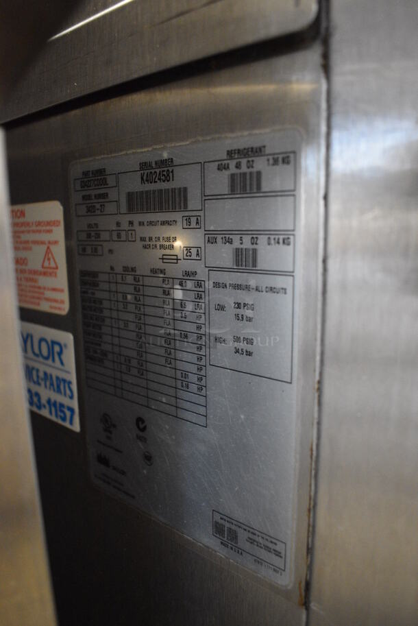 Taylor Model 342D-27 Stainless Steel Commercial Floor Style Air Cooled 2 Flavor Frozen Beverage Machine w/ Drink Mixer Attachment on Commercial Casters. 208-230 Volts, 1 Phase. 26x34x60 - Image 9 of 11