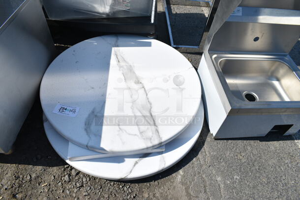 2 BRAND NEW SCRATCH AND DENT! Lancaster Table & Seating White Marble Patterned Round Tabletop. 2 Times Your Bid! - Image 2 of 4