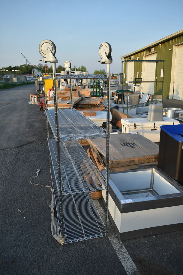 Chrome Finish 4 Tier Wire Shelving Unit on Commercial Casters. BUYER MUST DISMANTLE. PCI CANNOT DISMANTLE FOR SHIPPING. PLEASE CONSIDER FREIGHT CHARGES. - Image 3 of 3