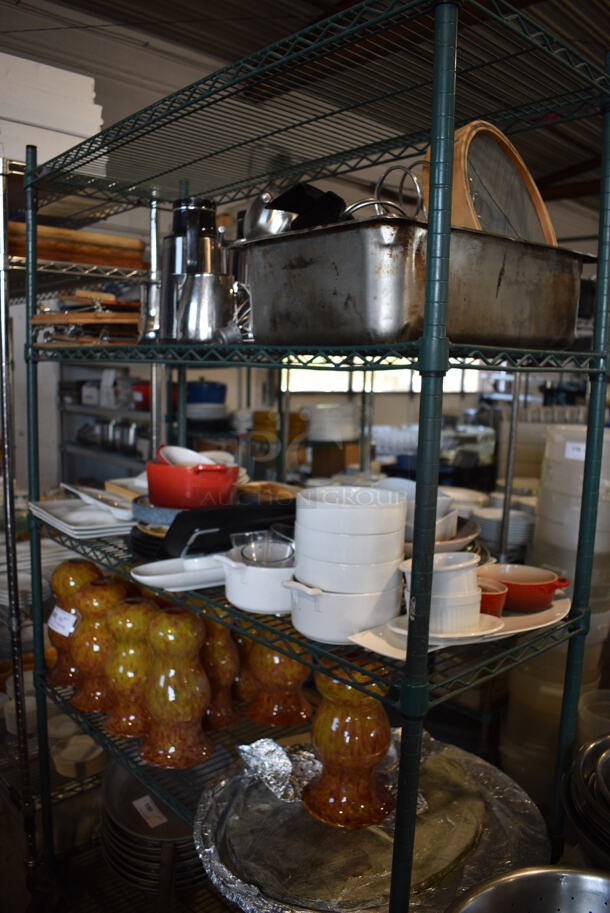 ALL ONE MONEY! Lot of 3 Tiers of Various Items Including Dishes, Metal Pots