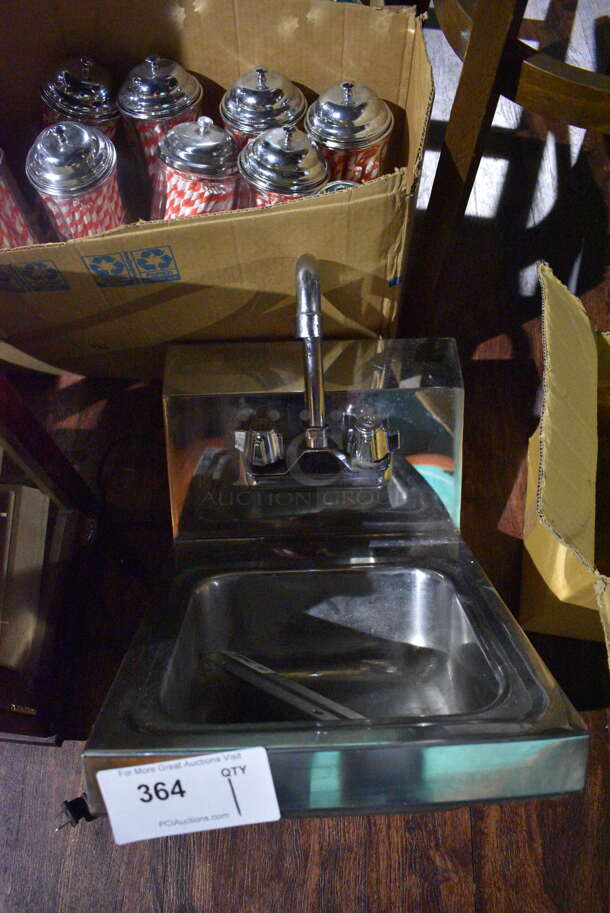 Stainless Steel Commercial Single Bay Wall Mount Sink w/ Faucet and Handles. 12x16x15. (lounge) - Image 1 of 5
