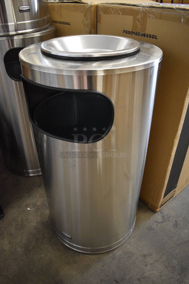 2 BRAND NEW! Rubbermaid Metallic Metal Trash Can w/ Ash Tray Top. 15x15x28. 2 Times Your Bid! - Image 2 of 4