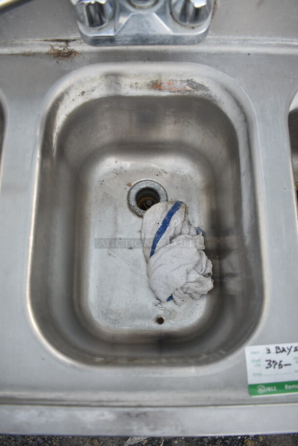 Eagle BSC-18 Stainless Steel Commercial 3 Bay Back Bar Sink w. Dual Drain Boards.  - Image 5 of 8