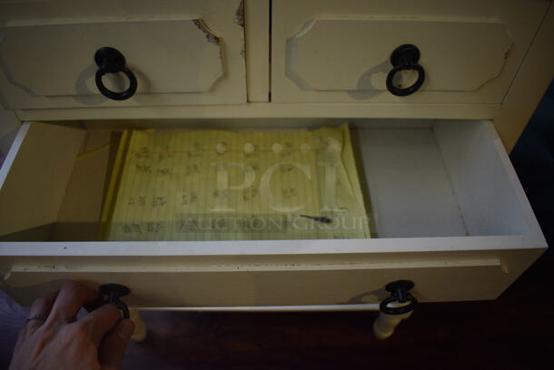 2 White Wooden End Tables w/ 3 Drawers and Under Shelf. 24x13x32. 2 Times Your Bid! (lounge) - Image 3 of 5