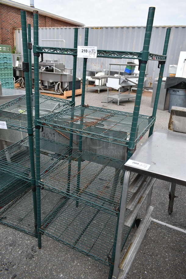 Green Finish 4 Tier Wire Shelving Unit. BUYER MUST DISMANTLE. PCI CANNOT DISMANTLE FOR SHIPPING. PLEASE CONSIDER FREIGHT CHARGES. - Image 1 of 2