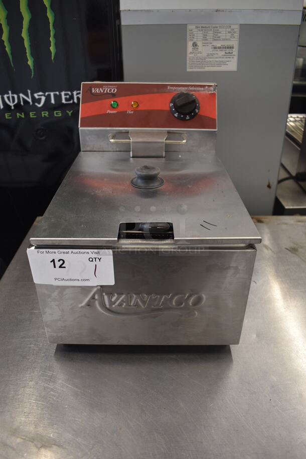Avantco 177F100 Commercial Stainless Steel Countertop Single Fryer With Frying Basket. 120V.  - Image 1 of 5