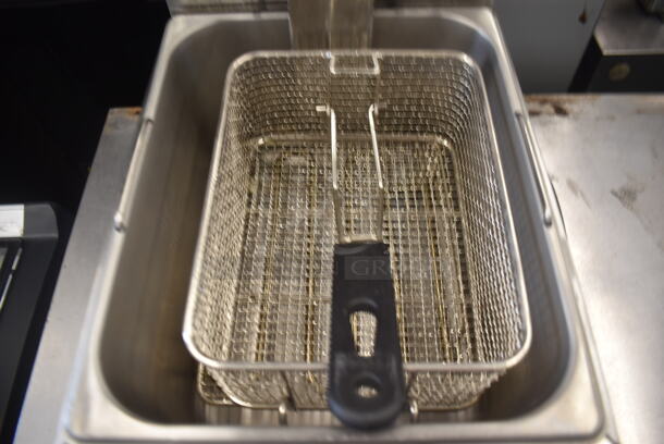 Avantco 177F100 Commercial Stainless Steel Countertop Single Fryer With Frying Basket. 120V.  - Image 4 of 5