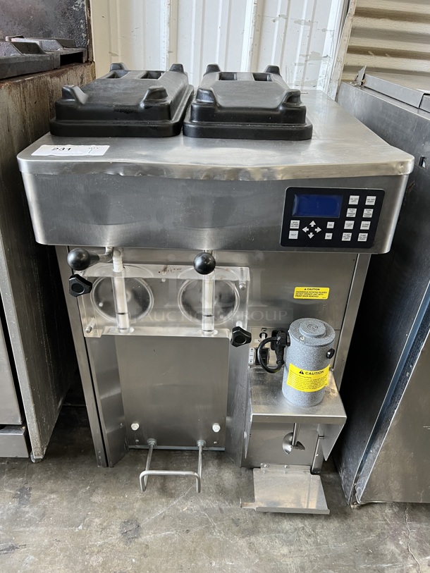 2019 Stoelting SF121-38I2 Stainless Steel Commercial Countertop Air Cooled 2 Flavor w/ Twist Soft Serve Ice Cream Machine. Serial 6408503P. 208-240 Volts, 1 Phase. 22x32x34