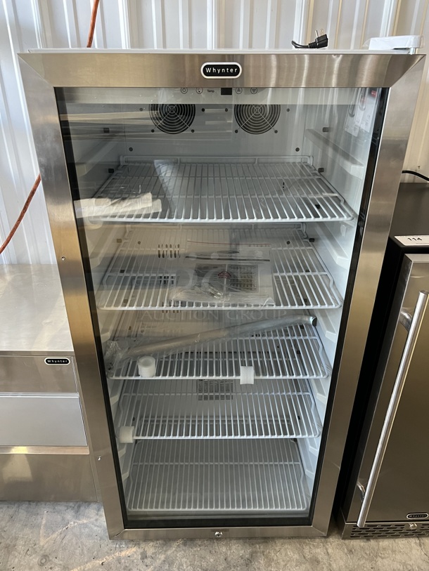 BRAND NEW SCRATCH AND DENT! Whynter CBM-815WS Stainless Steel Single Door Cooler Merchandiser. 110-120 Volts, 1 Phase. 24x23x49. Tested and Working!