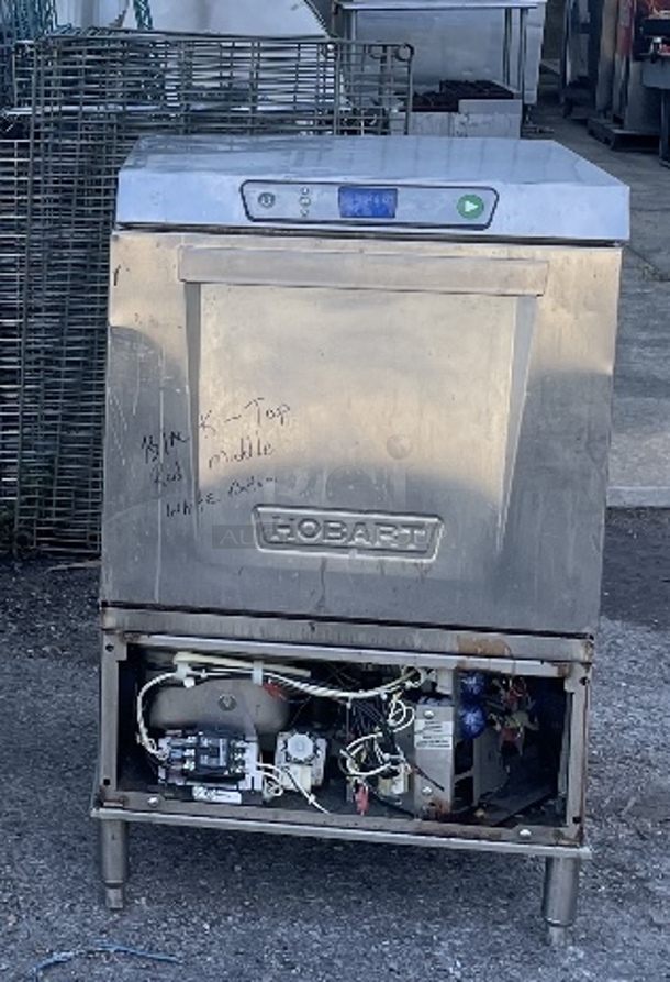 One Hobart Under Counter Dishwasher. Unable To test.  Model# LXEH. 120/208/240 Volt. 3 Phase. Missing Bottom Panel. - Image 1 of 1
