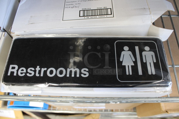 24 BRAND NEW IN BOX! Winco SGN-313 Restroom Signs. 9x3. 24 Times Your Bid!