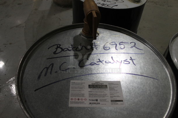 ALL ONE MONEY! Lot of 5 Metal Barrels; WD Zinc, Blue Magic Catalyst, MC Catalyst. BUYER MUST REMOVE. - Image 5 of 12