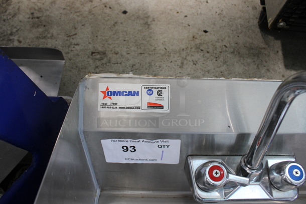 Omcan Stainless Steel Commercial Single Bay Sink w/ Faucet, Handles and Side Splash Guards. 17x16x20 - Image 3 of 5