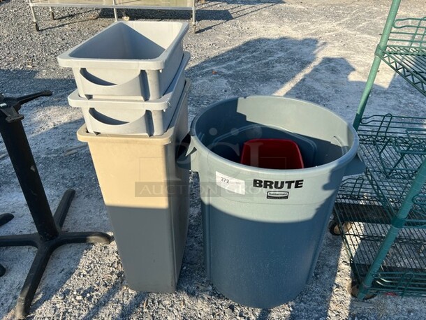 5 Various Poly Trash Cans Including 3 Slim Jim. Includes 26x22x29, 11x20x30. 5 Times Your Bid!