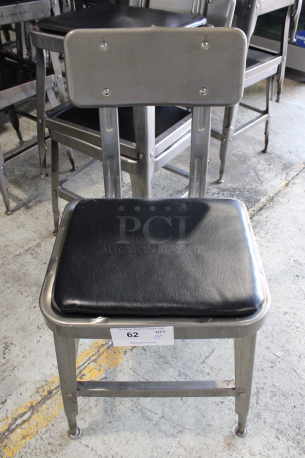 4 Gray Metal Industrial Style Dining Height Chairs w/ Black Seat Cushion. Stock Picture - Cosmetic Condition May Vary. 16x17x30. 4 Times Your Bid!