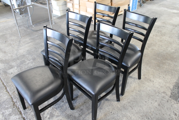 5 BRAND NEW SCRATCH AND DENT! Lancaster Table and Seating 164CWLBVBKAS Black Finish Wooden Ladder Back Dining Height Chair with 2 1/2" Black Padded Seat. 5 Times Your Bid! - Image 3 of 7