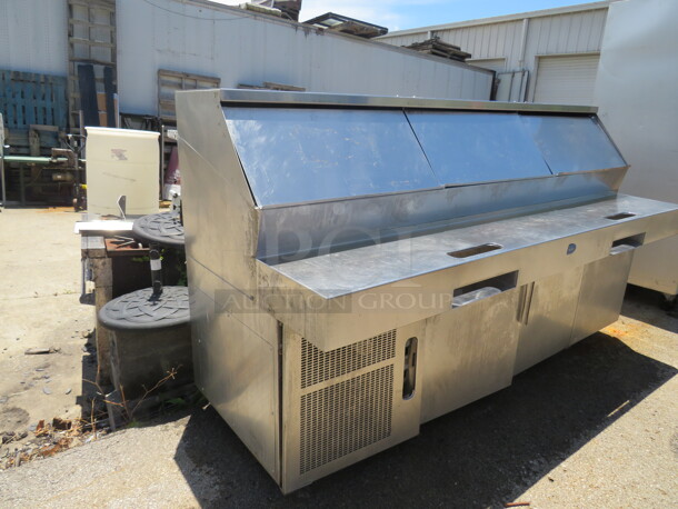 One Randell 3 Door Refrigerated Pizza Prep Table On Casters. WORKING WHEN REMOVED. Model# PH96E3. 115 Volt. 96X40.5X55 - Image 2 of 2