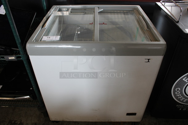 Maxx Cold Model MXF31F Metal Commercial Chest Freezer w/ 2 Sliding Lids on Commercial Casters. 115 Volts, 1 Phase. 31x27x33. Tested and Working! - Image 1 of 6