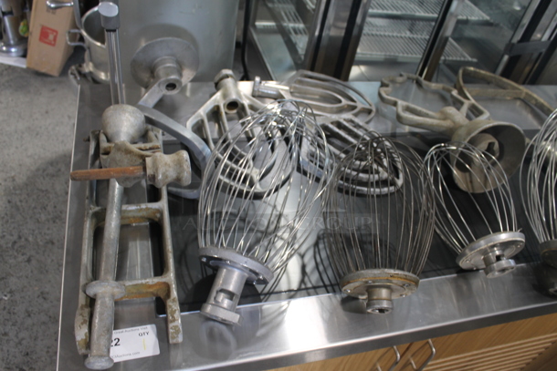 ALL ONE MONEY! Lot of Mixer Attachments Including Variety of Whisks, Dough Hooks, Paddles, Donut Fryer Arm, Faucet with Gooseneck AND MORE! Attachments are for 20, 30, 60 and 80 Quart Mixers - Image 2 of 5