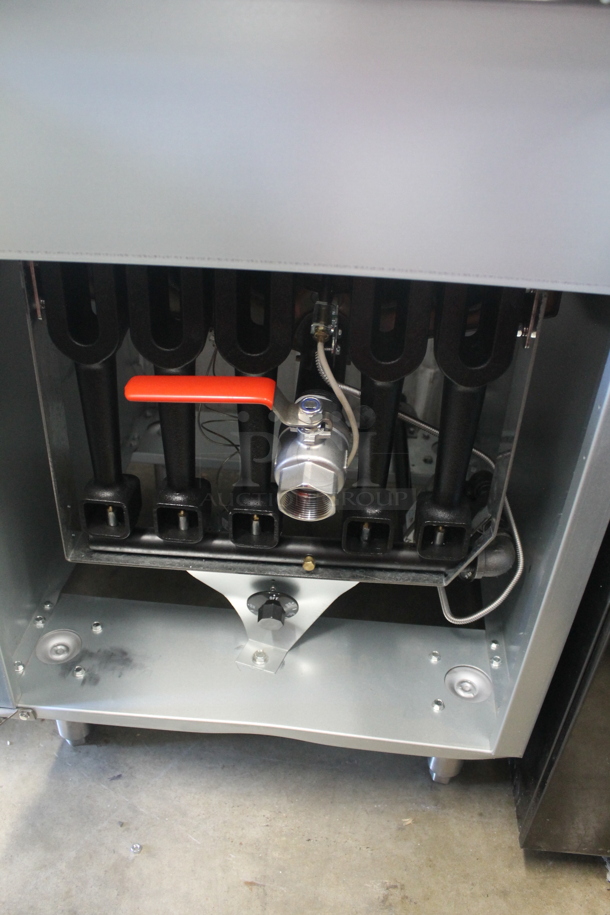 BRAND NEW SCRATCH AND DENT! 2016 Vulcan LG500-1 Stainless Steel Commercial Floor Style Natural Gas Powered 70 Pound Capacity Deep Fat Fryer w/ 2 Metal Fryer Baskets. 150,000 BTU. - Image 8 of 9